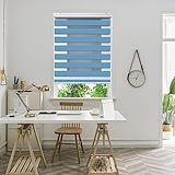Jalousette 75 x 280 cm Doppeltes Tuch, Schutz der Privatsphäre Day + Night Plissee Falt-Rollo Montage-Teile inklusive für Schlafzimmer, Wohnzimmer, Blau