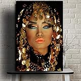 Gold-Make-up-Frau, Leinwandgemälde, moderne Figurendrucke und Poster, Panel-Wandkunst, Bilder für Wohnzimmer, Heimdekoration, 50 x 70 cm, Rahmen