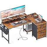 ODK L-förmiger Schreibtisch, Eckschreibtisch Groß mit USB-Ladeanschluss&Steckdose, Eck Schreibtisch Büro mit 4 Schubladen&Monitorablage, Computertisch L Form für Homeoffice, Brun, 140x80x87cm