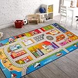 Booooom Jackson Teppich Kinderzimmer 100x200cm Kinderteppich Waschbar Spielmatte Kinder Teppiche Autoteppich Spielteppich Straße rutschfeste Rückseite