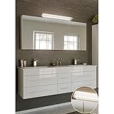 Lomadox Badmöbelset Waschplatz Hochglanz weiß mit Doppel-Waschtisch inkl. 2 Waschbecken inkl. 140 cm LED-Spiegelschrank