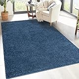 carpet city Shaggy Hochflor Teppich - 60x110 cm - Blau - Langflor Wohnzimmerteppich - Einfarbig Uni Modern - Flauschig-Weiche Teppiche Schlafzimmer Deko