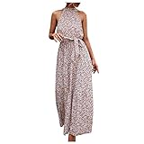 MXIM Damen Sommer Mode Polka Dot Print Neckholder Krawatte Kleid Lang Ärmellos Blumendruck Kleid, rose, Small