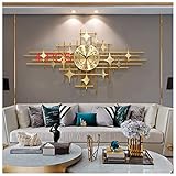 QWEEI Große Sunburst-Wanduhren aus Metall, 100 x 50 cm Gold 3D Art Starlight Design Leise, Nicht tickende Sunburst-Quarzuhr, Kreativitäts-Wanduhren für das Wohnzimmer