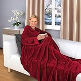 Gräfenstayn® TV-Decke mit Ärmeln und Fuß Tasche - 180 x 150 cm Kuscheldecke - viele Farben - Supersoft Flanell Mikrofaser-Flausch - mit Öko-Tex Siegel „Geprüftes Vertrauen“ (Bordeaux)