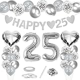 Silberhochzeit Luftballons, Silber Luftballons Deko Set, 25. Hochzeitstag Luftballons, 38 Stück Silberhochzeit Hochzeit Luftballons, für Silberne Hochzeit Feier Jubiläum Luftballons Deko