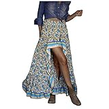 Bedrucken Sie einen High Women Ruffle Long Hem Boho Swing-Low Split Seiten-Maxi-Blumen-Rock-Rock Röcke Kinder