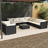 Homgoday Gartenmöbel Set 10-TLG. Gartenlounge mit Kissen Gartensofa Sitzgruppe Balkonmöbel Lounge Sofa Sitzgarnitur Gartenset Sofagarnitur für Garten Terrasse Balkon Schwarz Poly Rattan