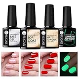 UR SUGAR Top Coat Gel U V, Shellac Base und Top Coat Set Matte Top Coat Leuchtend Top Coat Überlack Unterlack U V Gel Starterset 4 Flaschen U V Nagellack Nagelset Gelnägel Maniküre Starterset