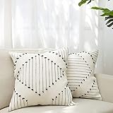 hi-home 2er Set Boho Kissenbezug, 45x45cm Dekorative Kissenhülle Boho Dekokissen Baumwolle Kissenbezüge Sofakissen Kopfkissenbezug für Sofa Schlafzimmer Wohnzimmer (Creme Schwarz)