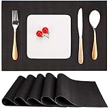 Myir JUN Tischsets Abwaschbar 6er Set, Gewebte Platzdeckchen Abwaschbar rutschfest Abgrifffeste Hitzebeständig, Vinyl Platzsets Abwaschbar für küche Speisetisch Hotel, Platz-Matten 30x45cm (Schwarz)