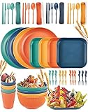 LAOYE Camping Geschirr Set Unzerbrechliches Geschirrset Teller Schüsseln Tassen Tafel-Service für 4 Personen Leichtes Plastikgeschirr Wiederverwendbar Picknick Besteck Set - Bunt