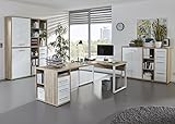 moebel-dich-auf Komplettes Arbeitszimmer - Büromöbel Komplett Set Plus Maja Set+ in Eiche Natur/Weißglas (Set 4)