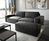 DELIFE Big-Couch Lanzo XL Lederimitat Vintage Anthrazit 270x130 cm mit Hocker