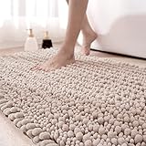 DEXI Badezimmerteppich 50 x 80 cm,Chenille Badematte rutschfest,Weicher Badvorleger Maschinenwaschbar,Mikrofaser Absorbent Badteppich für Badewanne,Dusche und Badezimmer - Beige