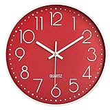 Taodyans Modern Wanduhr 30cm Ohne Tickgeräusche Küche Wand Uhr Quarz Uhr für Büro Klassenzimmer Wohnzimmer Schlafzimmer (Rot)