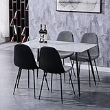 GOLDFAN Esstisch mit 4 Stühlen Rechteckiger Esstisch aus Glas Moderner Küchentisch Set Esszimmerstuhl aus Stoff Küchenstuhl, Grau
