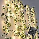 GuKKK Lichterkette Außen Solar, Künstlicher Efeu Lichterkette 100LED 10M/32Ft 8 Modi, Wasserdicht Solarlichterkette, für Garten, Balkon, Hochzeit, Zaun, Camping, Weihnachten, Dekorationen(Ahornblatt)