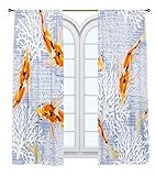 Assos Home Sea Creatures Bedruckter Vorhang/Schlafzimmer Esszimmer Wohnzimmer Abdeckungen 2er Set Paneele - Mehrdimensionaler Koifisch mit Korallen Blau