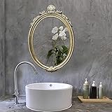 JKIOOW Barock Badezimmer Wandspiegel, Oval Antik Badezimmerspiegel, Gold Dekorativer Kosmetikspiegel, Spiegel for Flur/Bad/Eingangsbereich (Color : Gold, Size : 57 * 37CM)