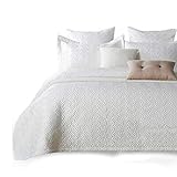 MLAH Luxuriöse Baumwoll-Seiden-Steppdecke, 3-teilig, weich, gemütlich, Bettdecken-Set, King-Size, gesteppte Tagesdecke mit Kissenbezügen, 240 x 260 cm, weiß