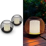 Navaris 2x LED Solar Gartenkerze - Kerzenschein Flackereffekt - Outdoor LED Kerzen Laterne - Garten LED Kerze Set wiederaufladbar - Solarlaterne