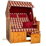 LILIMO Strandkorb Ostsee Bordeaux, Geflecht Natur, Variante B, inkl. Haube