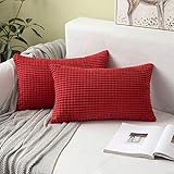 MIULEE 2er Set Kissenbezüge Kordsamt Dekokissen Kissenbezug Sofakissen Dekorativ Couchkissen Kissenhülle Bezug Weich für Wohnzimmer Schlafzimmer 16x24 inch 40x60 cm Rot