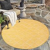 carpet city Outdoor Teppich Terrasse Wetterfest - 200x200 cm Rund - Balkonteppich Gelb - Marokkanisches Muster - In-& Outdoor Teppiche für Veranda, Garten, Küche, Bad oder Wohnzimmer