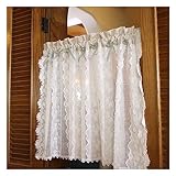 KSTORE Blumen Scheibengardinen Mit Ausschnitten Pastoral Kurzstore Gardinen Stangentasche Fenstervorhang Für Klein Fenster Küche Wohnzimmer Schlafzimmer,W200cm x H60cm/ 78 x 23.5 inch