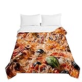 Surwin Tagesdecke Bettüberwurf, 3D Lecker Pizzadruck Steppdecke Gesteppt für Doppelbett/Einzelbett Tagesdecken aus Mikrofaser Leicht Weich Sommer Komfort Cool Quilt (220x240cm,Stil E)