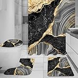 Gibelle 4-teiliges Marmor-Duschvorhang-Set mit rutschfesten Teppichen, WC-Deckelbezug und Badematte, luxuriöses schwarz-graues Badezimmer-Dekor-Set mit Duschvorhang und Teppichen und Zubehör
