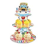 CRAWPROP Back to School Cupcake-Ständer 3 Etagen Welcome Back Round Karton Cupcake Halter Dessertturm Schulanfang Party Dekorationen