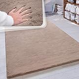 Paco Home Hochflor Teppich Wohnzimmer Schlafzimmer Shaggy Modern Flauschiger Fellteppich Weich Fell Imitat Kunstfell Einfarbig, Grösse:120x160 cm, Farbe:Beige