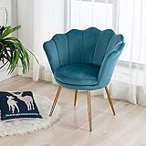 Wahson Sessel für Schlafzimmer Weicher Samt Armlehnstuhl mit Vergoldeten Metallbeinen,Freizeitsessel für Wohnzimmer/Vanity (Blau)