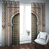 LEFEDA Marokkanische Verdunkelung Vorhänge Gealtertes Tor Geometrisches Muster Architektonische Orientalische isolierte Fenstervorhänge für Wohnzimmer Schlafzimmer 2 Paneele 140x280cm