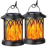 WOFDALY 2 Stücke Garten Solarlampen Für Außen Hängend, IP65 Wasserdicht Solar Laterne,Solar Laternen Für Draußen Solarleuchten Mit Flackernde Flamme Hängende,