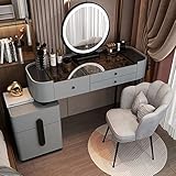 Frisiertisch Mit LED-Leuchten, Schminktisch Mit Regalen Und 5 Schubladen, Kosmetiktisch Mit Make-up-Hocker, Schminkkommode Für Mädchenschlafzimmermöbel ( Color : Gray black , Size : 120cm/47.2in )