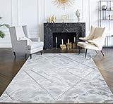 MOZATO New York Kurzflor-Teppich, Design-Teppich in Marmor-Optik für Wohnzimmer, Schlafzimmer, Flur dunkelgrau + Silber 160 x 230 cm