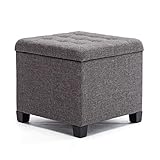 HNNHOME Sitzhocker mit Stauraum, Sitzwürfel mit Deckel, Sitztruhe, Fußbank Truhen Aufbewahrungsbox, Leinen, 44 L, 45 x 41 x 41 cm, Anthrazit