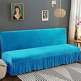 Sofa-Schonbezüge für Sofa, Bett, mit Rock, armlos, Samt-Stretch-Sofabezug, Reiner Dicker Couch-Überwurf für Wohnzimmer, L 180–200 cm (70–86 Zoll), Seeblau