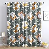 THYUNQ Vorhänge Corgi Motiv, Vorhang Blickdicht Verdunklungsvorhänge mit Ösen - Gardinen Wohnzimmer Schlafzimmer Fenster, 2er Set Curtains, H 200 x B 140 cm