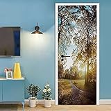 3D-Türtapete Bäume Rasen Sonnenuntergang Landschaft Selbstklebende Türaufkleber, Türposter, Türbilder, Türkunst, Türwandaufkleber, Türfotos 85 X 215 Cm Für Wohnzimmer Schlafzimmer Badezimmer Küchent