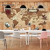 Moderne Fototapete Retro Nostalgie Navigation Holz Segeln Weltkarte Restaurant Wohnzimmer Tapete Schlafzimmer Wand Dekoration 3D Tapeten Wandtapete Wandbilder 100x70cm Jifengcip1298