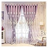 CALMR Vorhänge für Schlafzimmer, Wohnzimmer, Esszimmer, europäischer Tüll, amerikanische Luxusvilla, bestickte Fenster Küche Samt Spitzen Fensterbehandlung VIIPOO,Purple-W180*H270cm