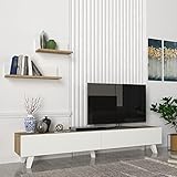 [en.casa] Fernsehtisch Saarijärvi Fernsehschrank mit 2 Regalen Lowboard 180x31x33cm TV-Board Eiche/Weiß