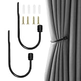 2 Stück Metall Raffhalter für Vorhänge Schwarz, KUWUNG U-Form Vorhang Raffhalter Gardinenhalter Raffhalter Vorhanghaken Metall Vorhanghalter Wandbefestigung Dekorativer Raffhalter für Gardinen