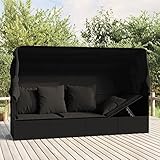 Yolola Gartensofa mit Dach und Kissen Gartensofa 3-Sitzer Rattan Sofa Balkonmöbel Lounge Sofa Outdoor Balkonsofa Sonnenliege Gartenmöbel Sonneninsel Gartenliege Lounge Gartenbank Gartenbett Schwarz