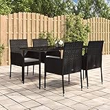 BULANED 5-TLG. Garten-Lounge-Set mit Kissen, Balkonmöbel, Gartenmöbel Set, Gartenlounge, Garten Loungemöbel Set, Balkon Möbel, Sitzecke Garten, Möbelsets, Schwarz Poly Rattan