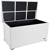 RS Trade® Exclusive 'Venezia' 950 L Polyrattan Garten Kissenbox wetterfest (wasserdicht) 146 x 83 x 80 cm, Auflagenbox mit verstärktem Deckel und Gasdruckfedern, auch als Tischplatte geeignet, Weiss